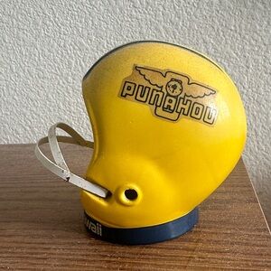 Vintage Ceramic Yellow Punahou Mini Football Helmet Coin Bank w/ Metal Guard